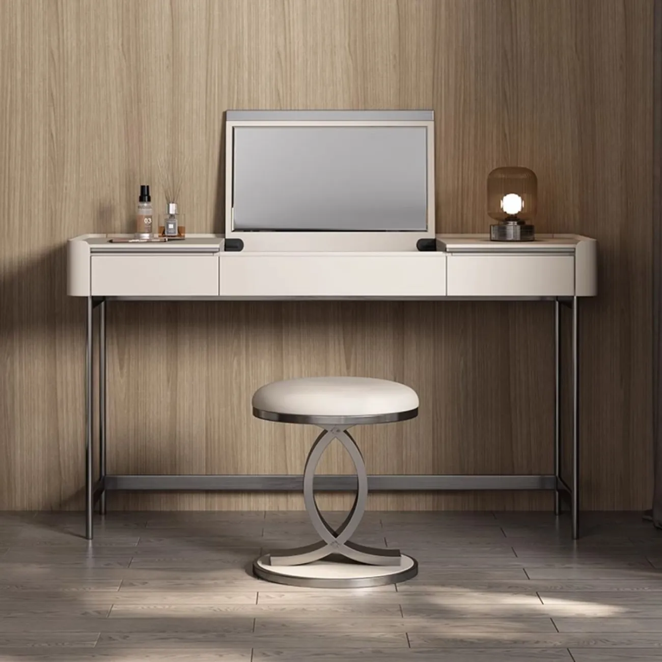 Роскошный туалетный столик для спальни из высококачественной кожи с зеркалом HappyF 36563-29