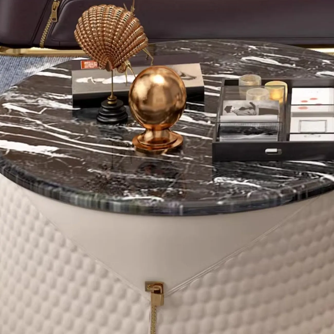 Роскошный круглый мраморный журнальный столик HappyF 36566-29 Роскошный круглый мраморный журнальный столик HappyF 36566-29
