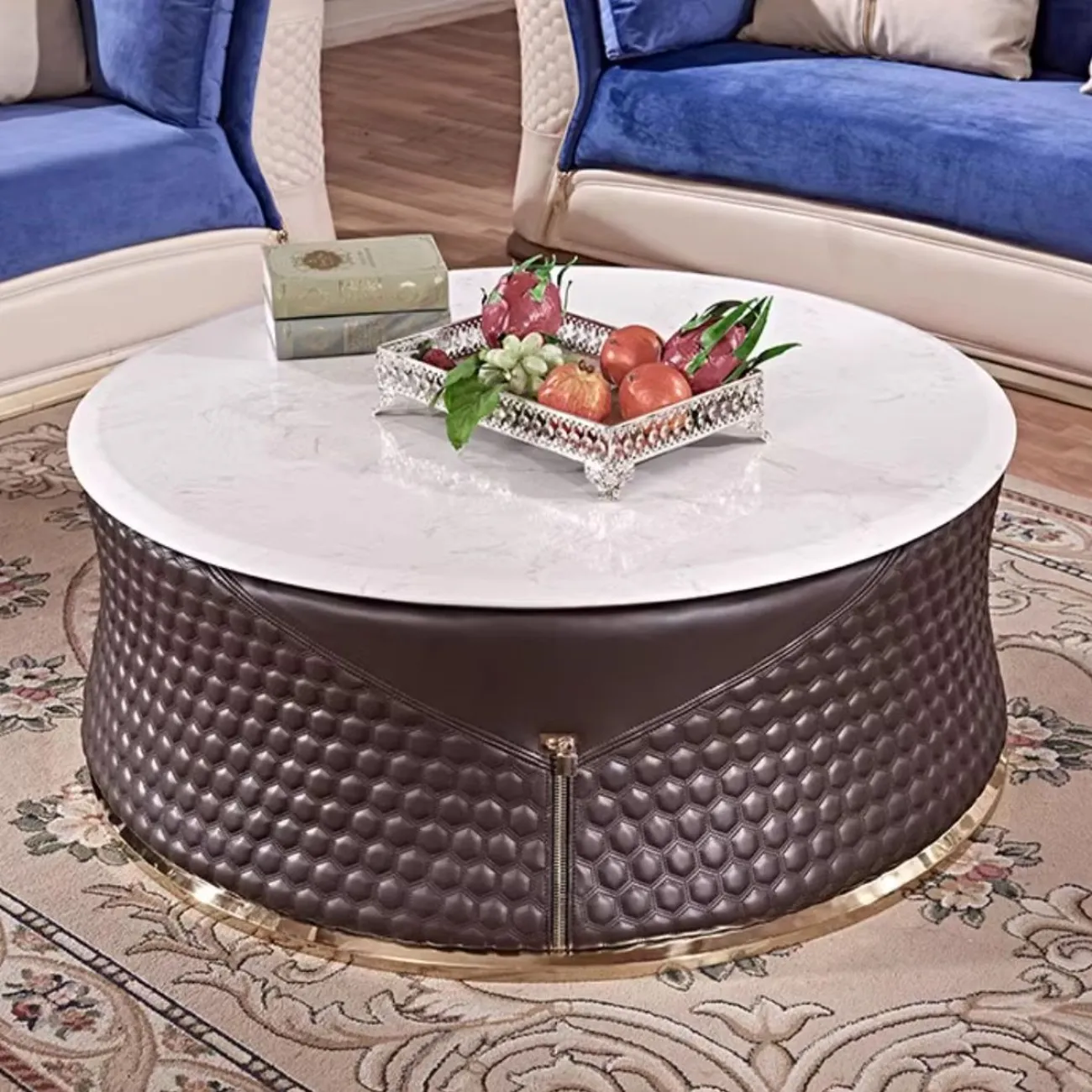 Роскошный круглый мраморный журнальный столик HappyF 36566-29 Роскошный круглый мраморный журнальный столик HappyF 36566-29