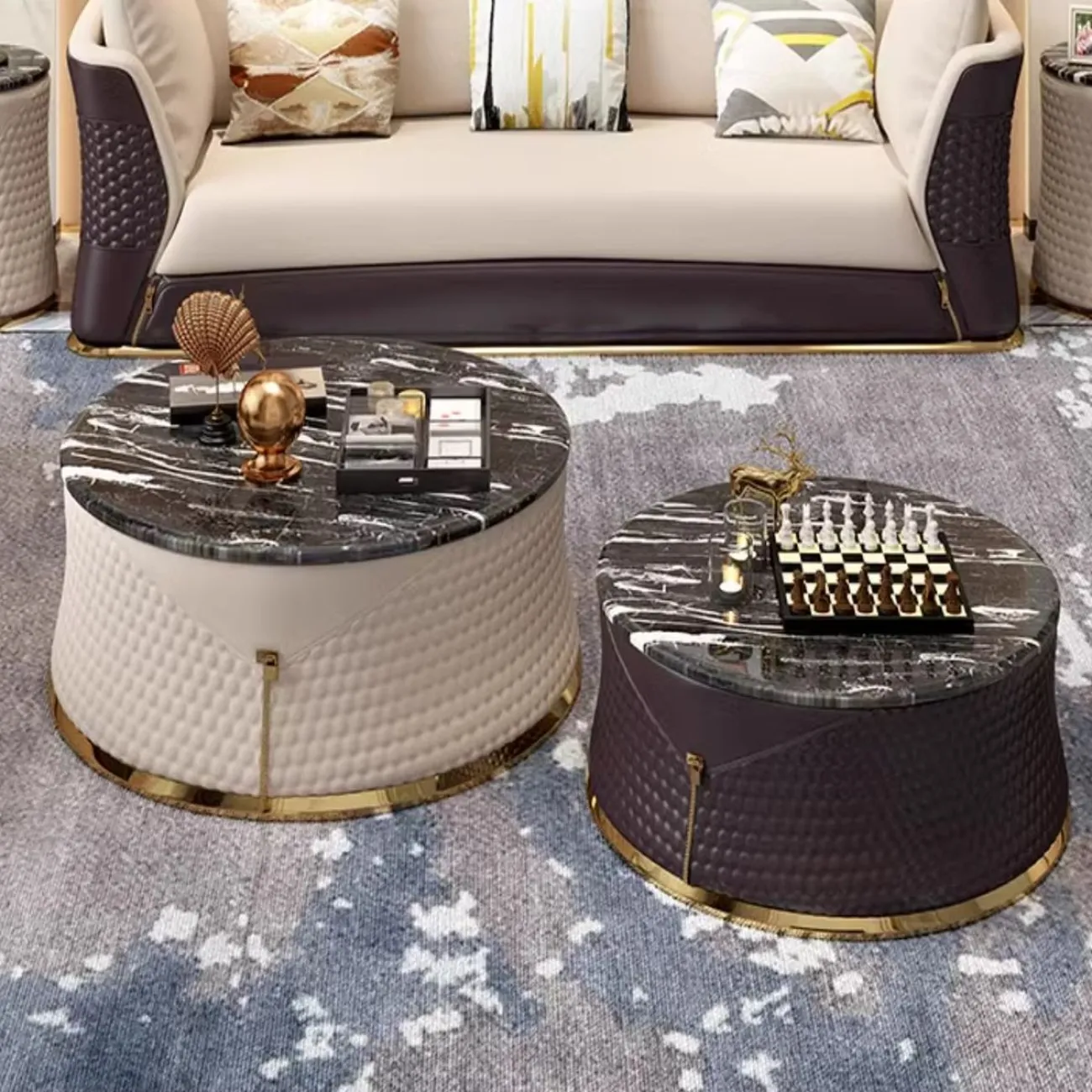 Роскошный круглый мраморный журнальный столик HappyF 36566-29 Роскошный круглый мраморный журнальный столик HappyF 36566-29