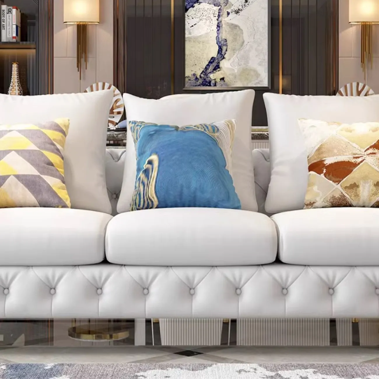 Роскошный постмодернистский кожаный диван в неоклассическом стиле HappyF 36567-29