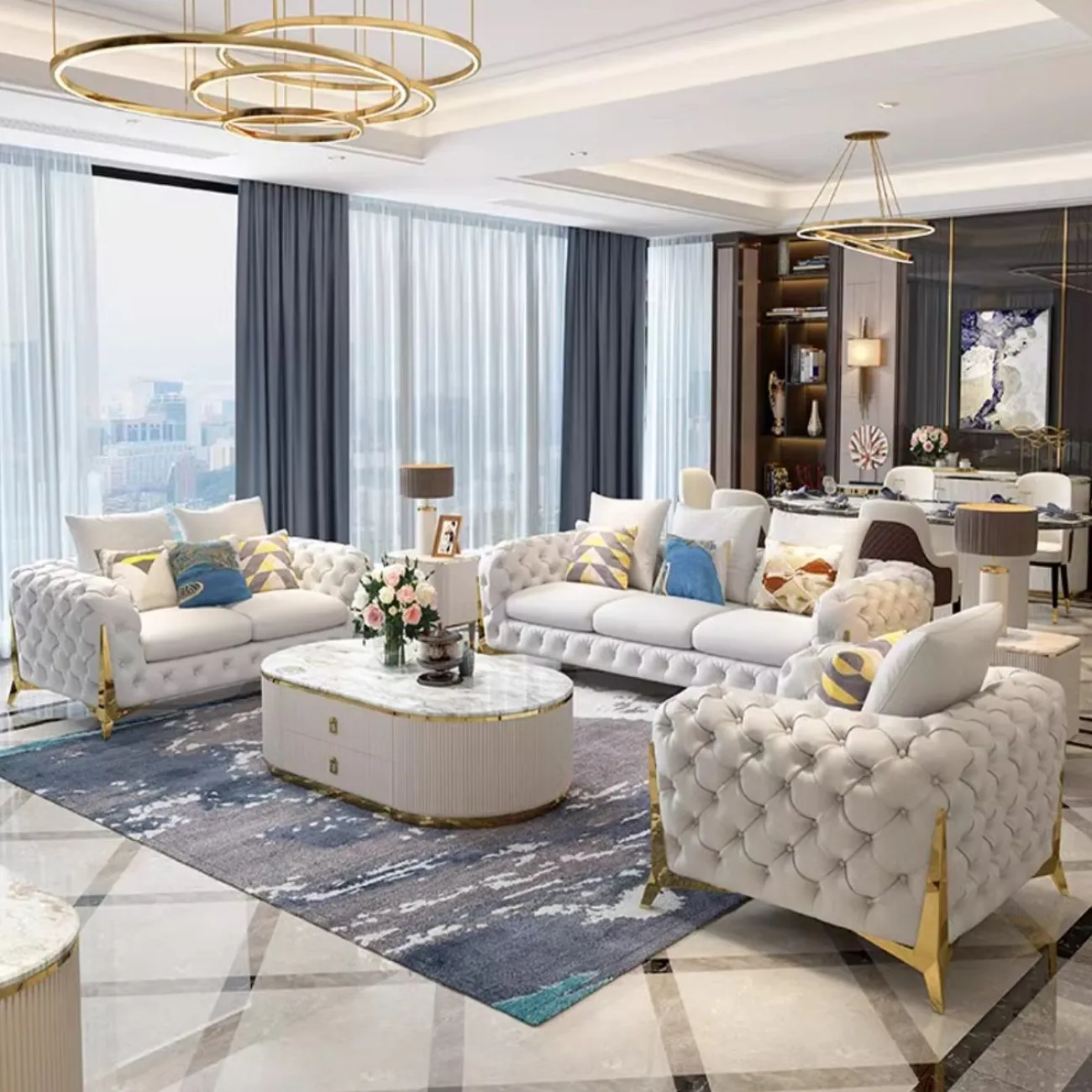 Роскошный постмодернистский кожаный диван в неоклассическом стиле HappyF 36567-29