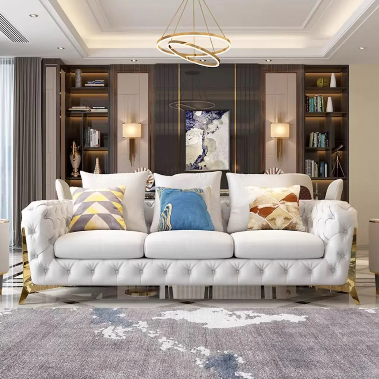 Роскошный постмодернистский кожаный диван в неоклассическом стиле HappyF 36567-29