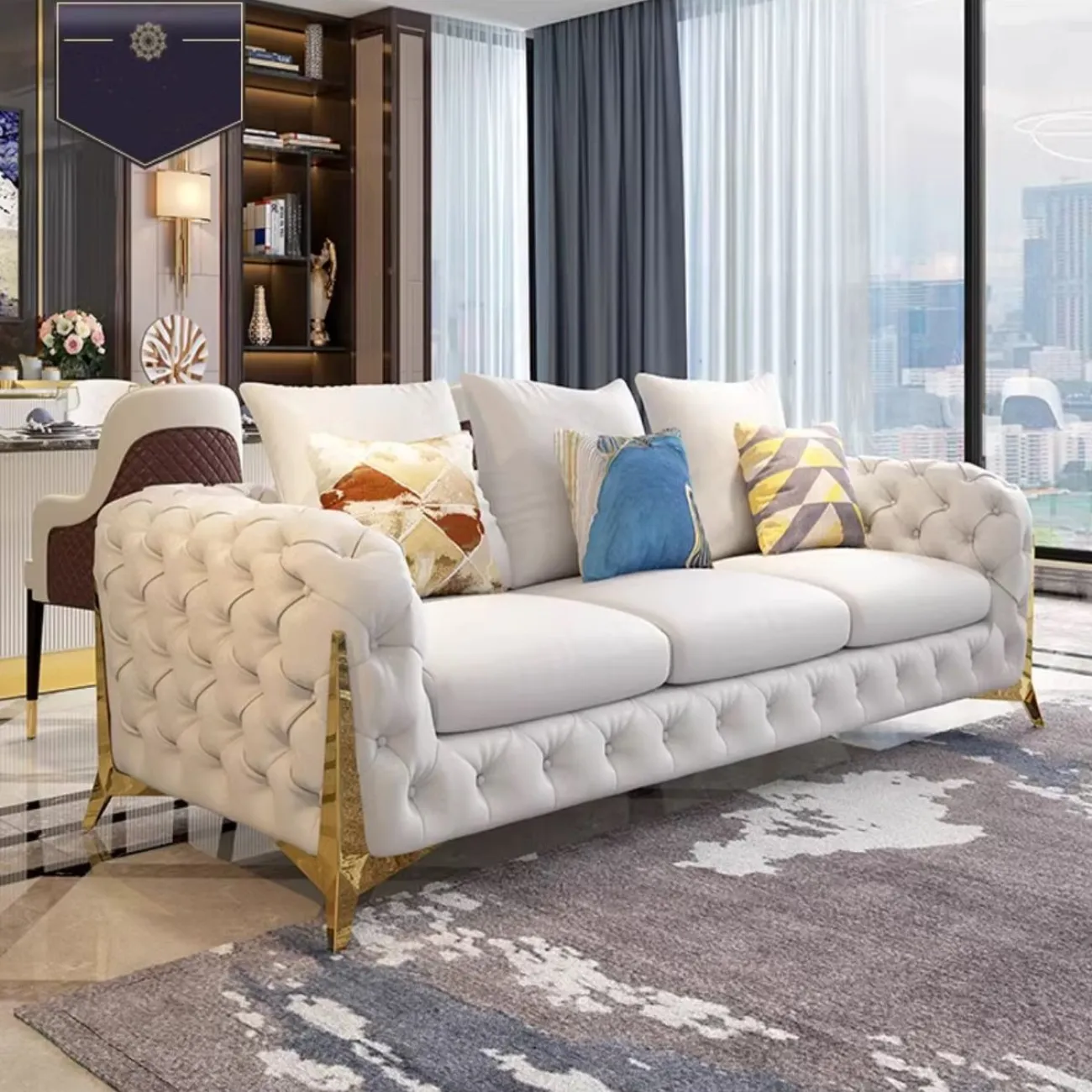 Роскошный постмодернистский кожаный диван в неоклассическом стиле HappyF 36567-29