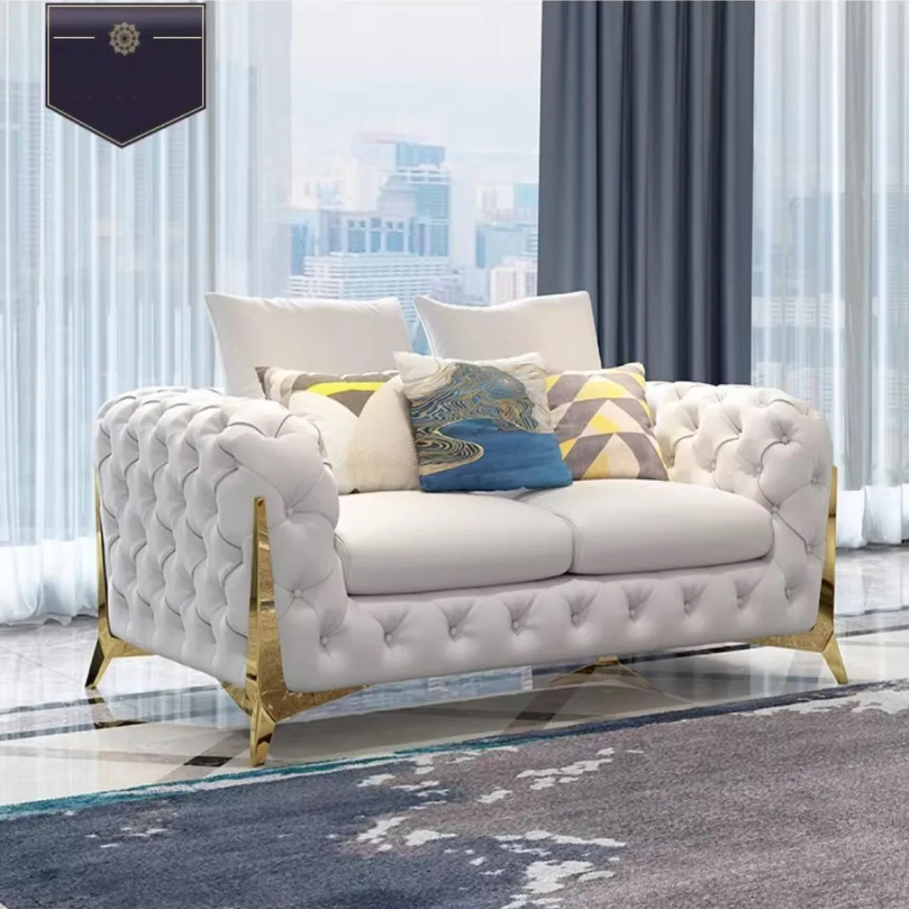 Роскошный постмодернистский кожаный диван в неоклассическом стиле HappyF 36567-29