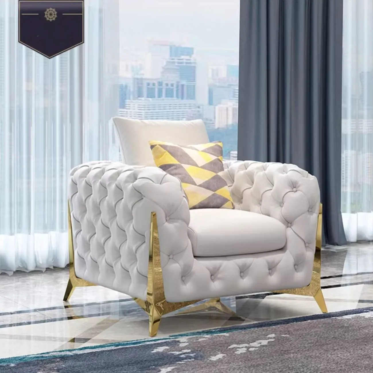 Роскошный постмодернистский кожаный диван в неоклассическом стиле HappyF 36567-29