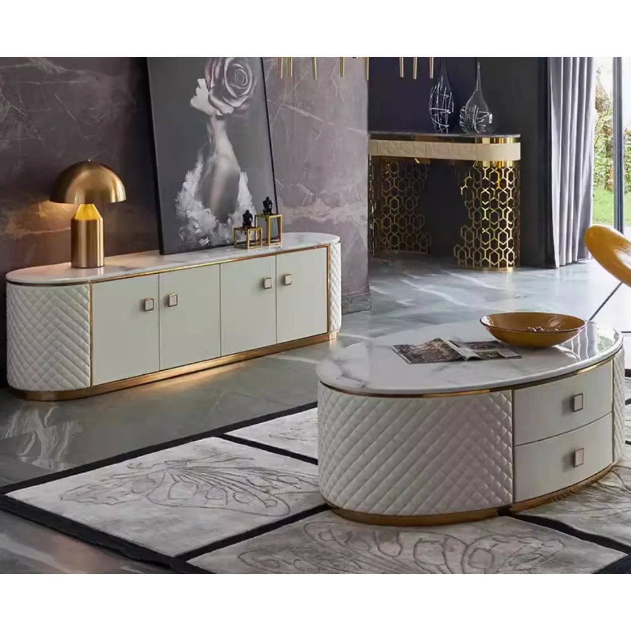 Роскошный мраморный журнальный столик HappyF 36568-29 Роскошный мраморный журнальный столик HappyF 36568-29