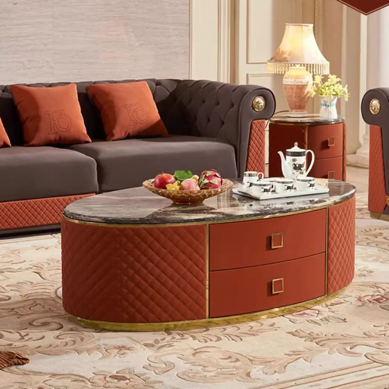 Роскошный мраморный журнальный столик HappyF 36568-29 Роскошный мраморный журнальный столик HappyF 36568-29