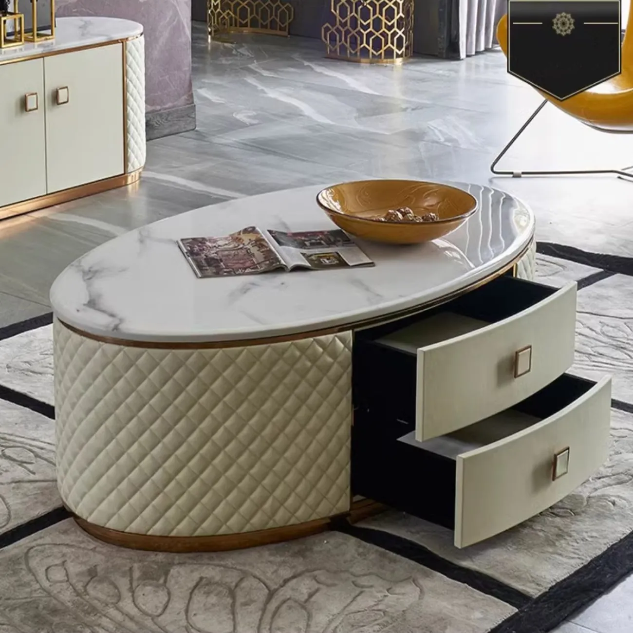 Роскошный мраморный журнальный столик HappyF 36568-29 Роскошный мраморный журнальный столик HappyF 36568-29