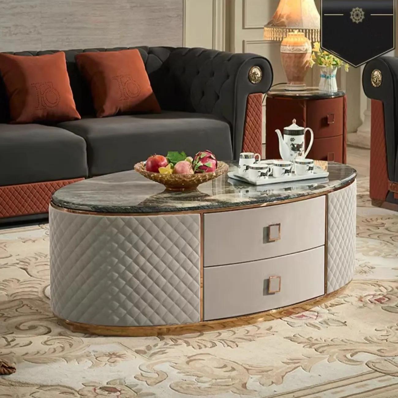 Роскошный мраморный журнальный столик HappyF 36568-29 Роскошный мраморный журнальный столик HappyF 36568-29