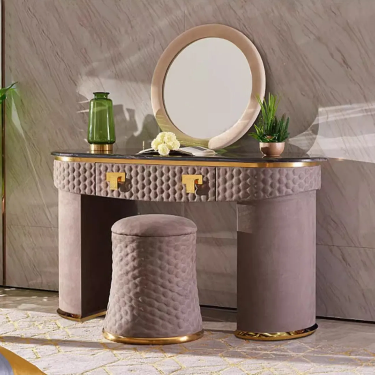 Роскошный кожаный туалетный столик из мрамора HappyF 36572-29