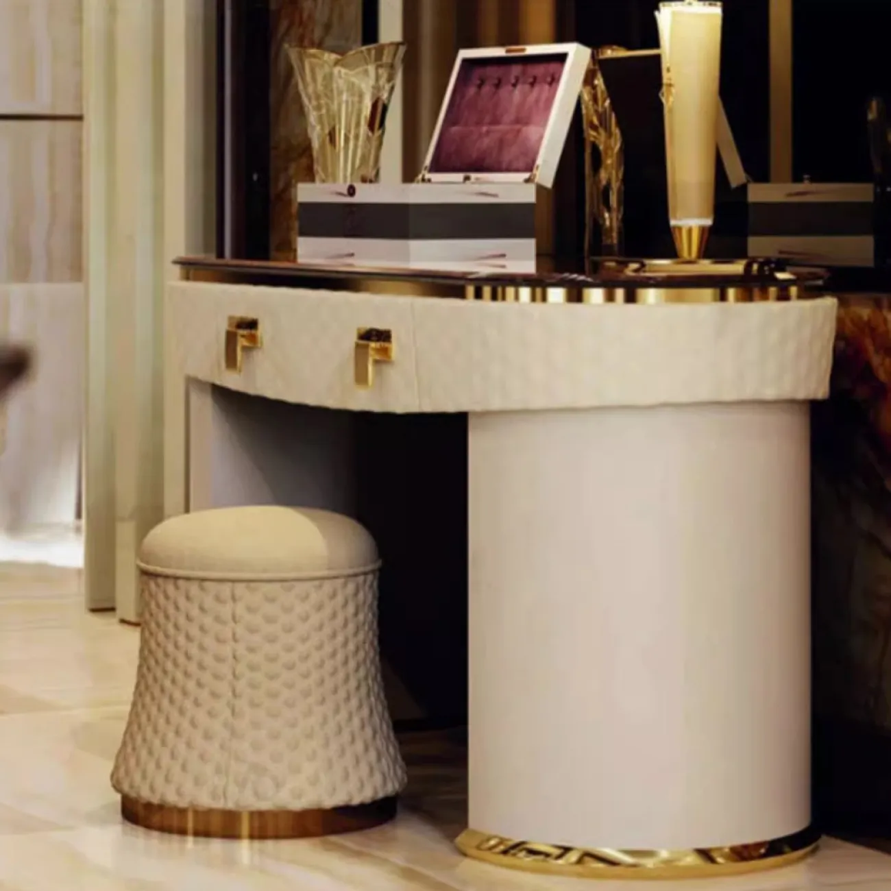 Роскошный кожаный туалетный столик из мрамора HappyF 36572-29