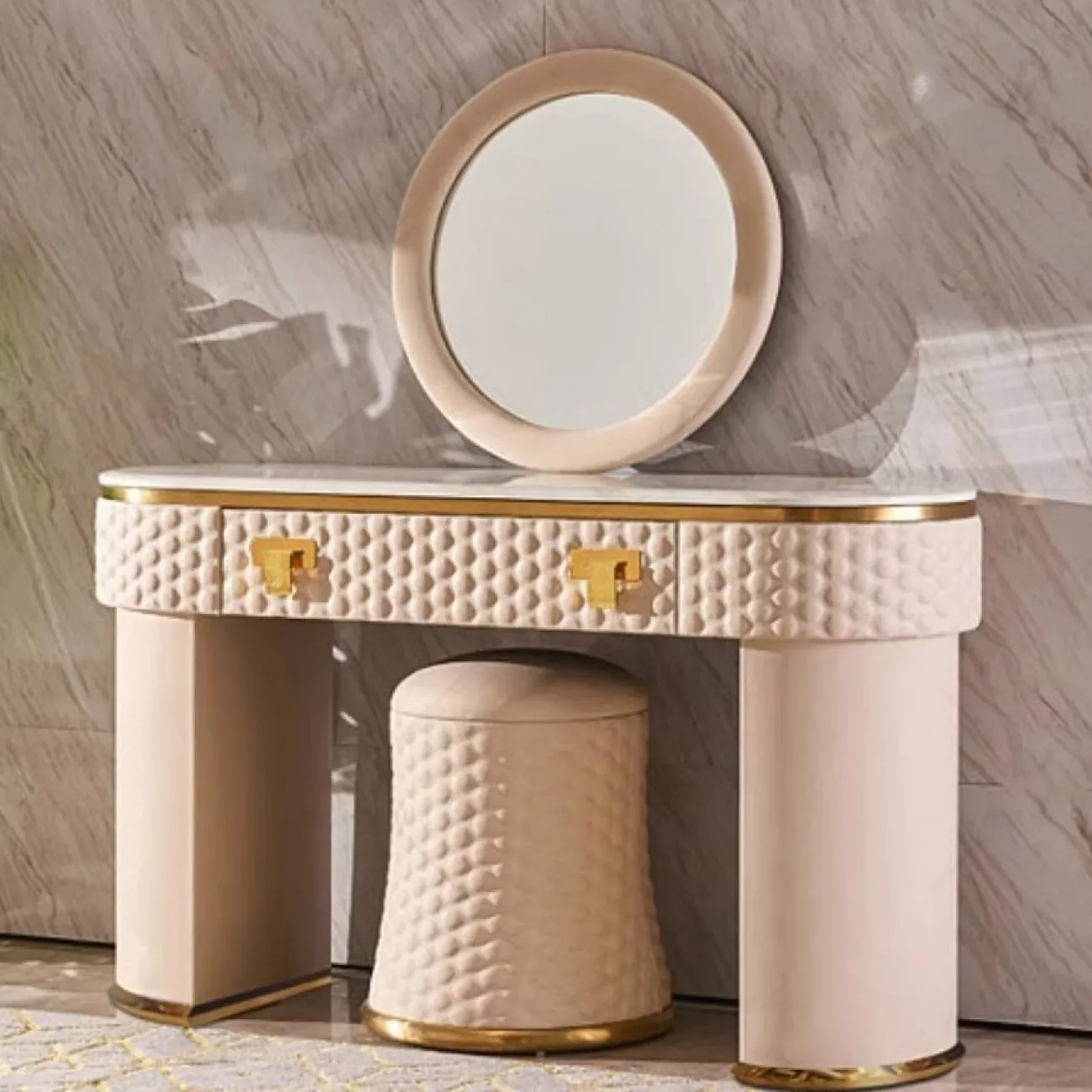 Роскошный кожаный туалетный столик из мрамора HappyF 36572-29