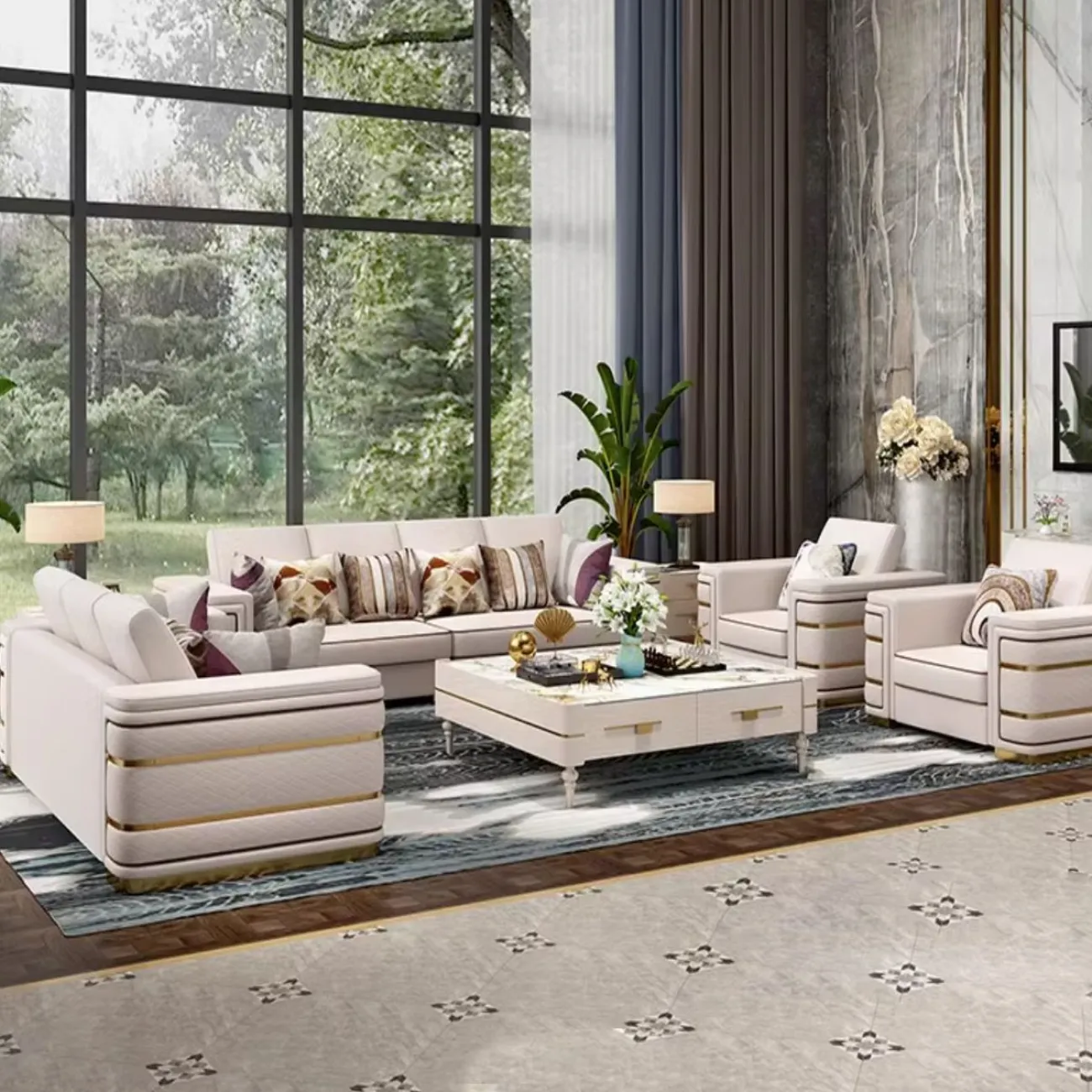 Роскошный диван высокого класса из воловьей кожи HappyF 36573-29