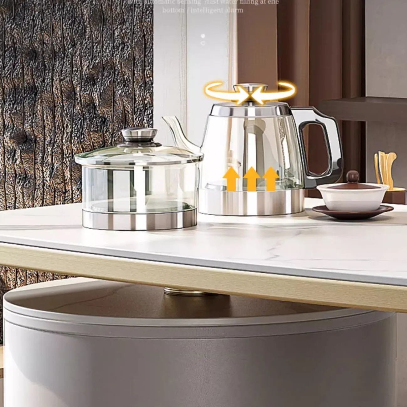 Чайный столик из натурального камня и нержавеющей стали HappyF 36575-29 Чайный столик из натурального камня и нержавеющей стали HappyF 36575-29