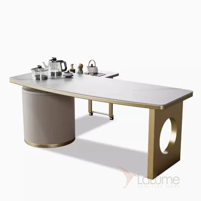 Чайный столик из натурального камня и нержавеющей стали HappyF 36575-29 Чайный столик из натурального камня и нержавеющей стали HappyF 36575-29