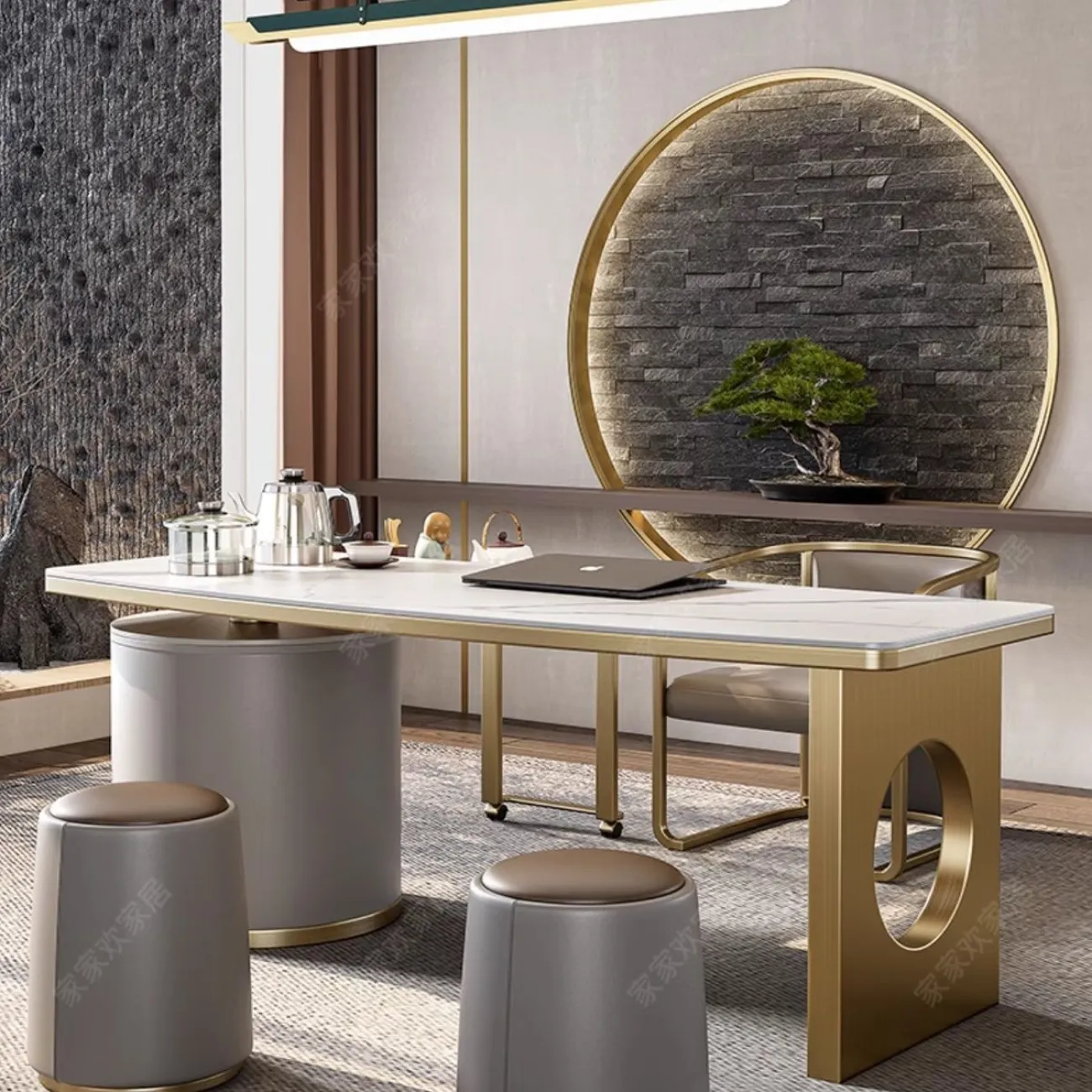 Чайный столик из натурального камня и нержавеющей стали HappyF 36575-29 Чайный столик из натурального камня и нержавеющей стали HappyF 36575-29