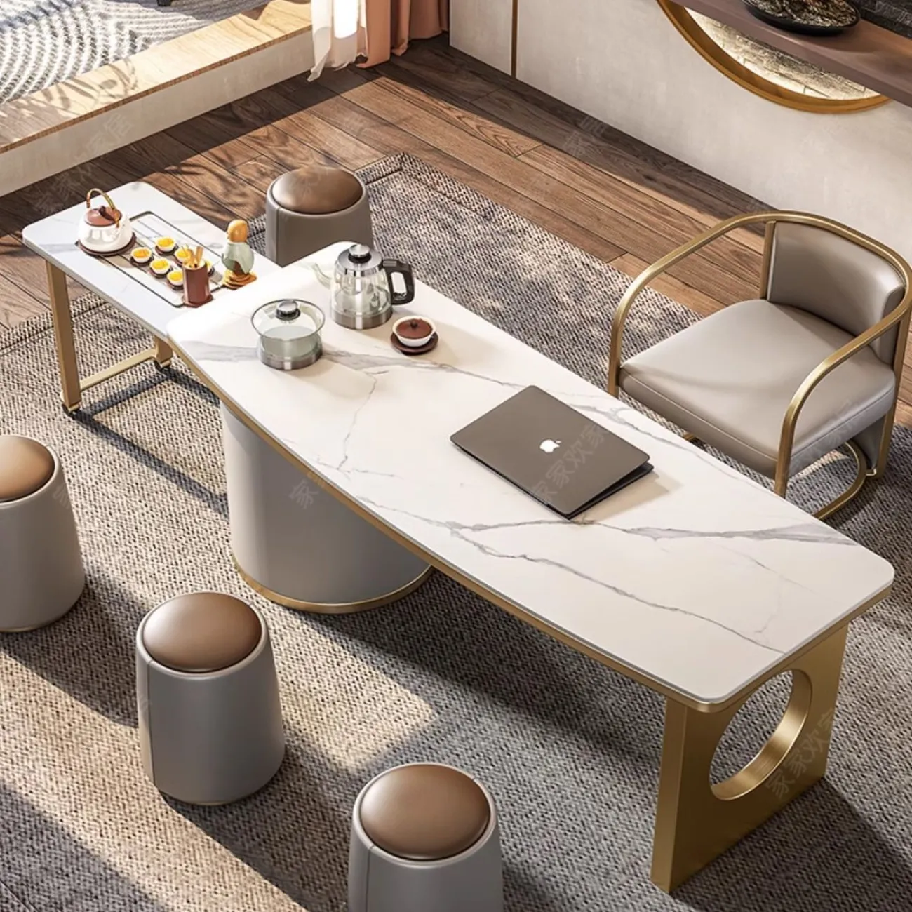 Чайный столик из натурального камня и нержавеющей стали HappyF 36575-29 Чайный столик из натурального камня и нержавеющей стали HappyF 36575-29