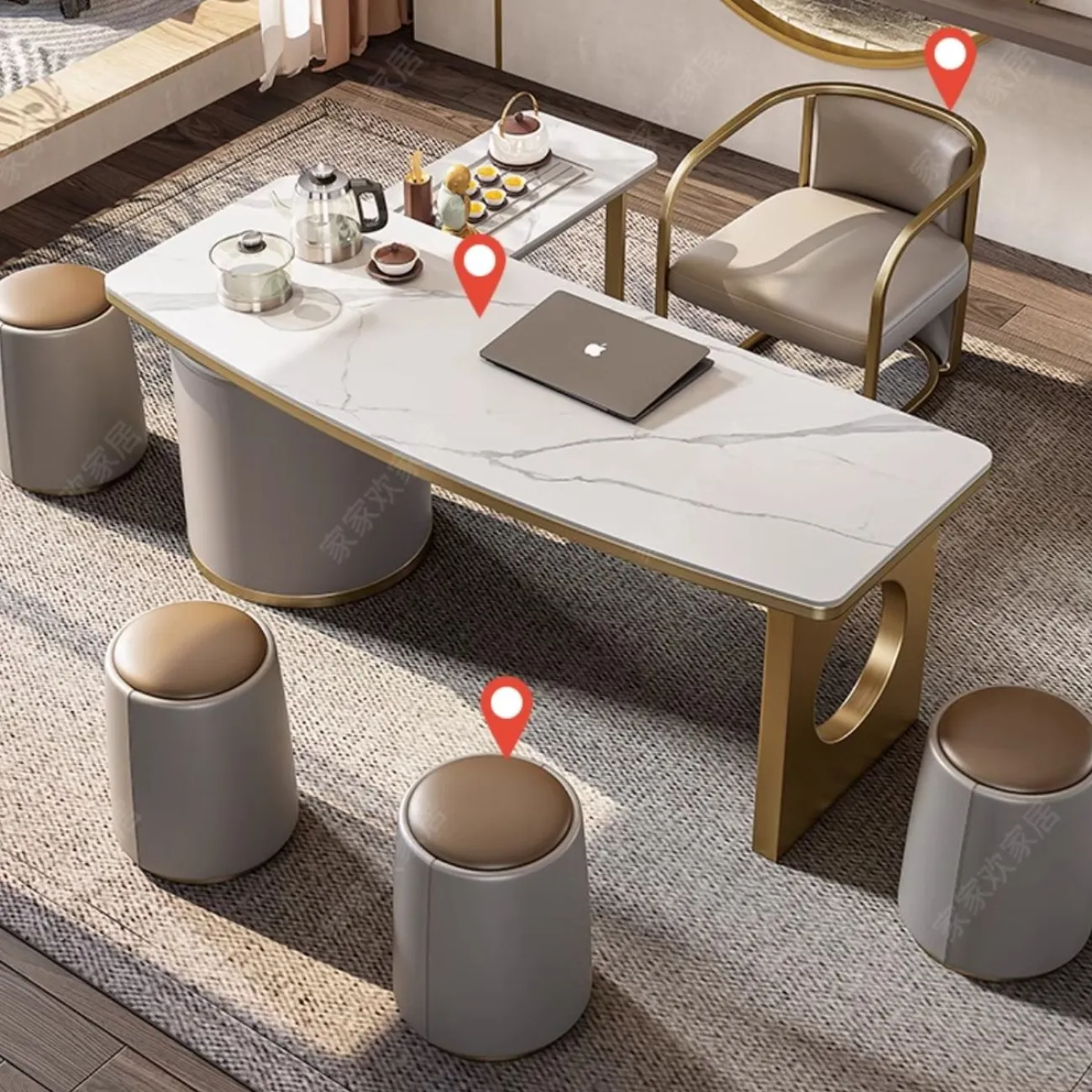 Чайный столик из натурального камня и нержавеющей стали HappyF 36575-29 Чайный столик из натурального камня и нержавеющей стали HappyF 36575-29