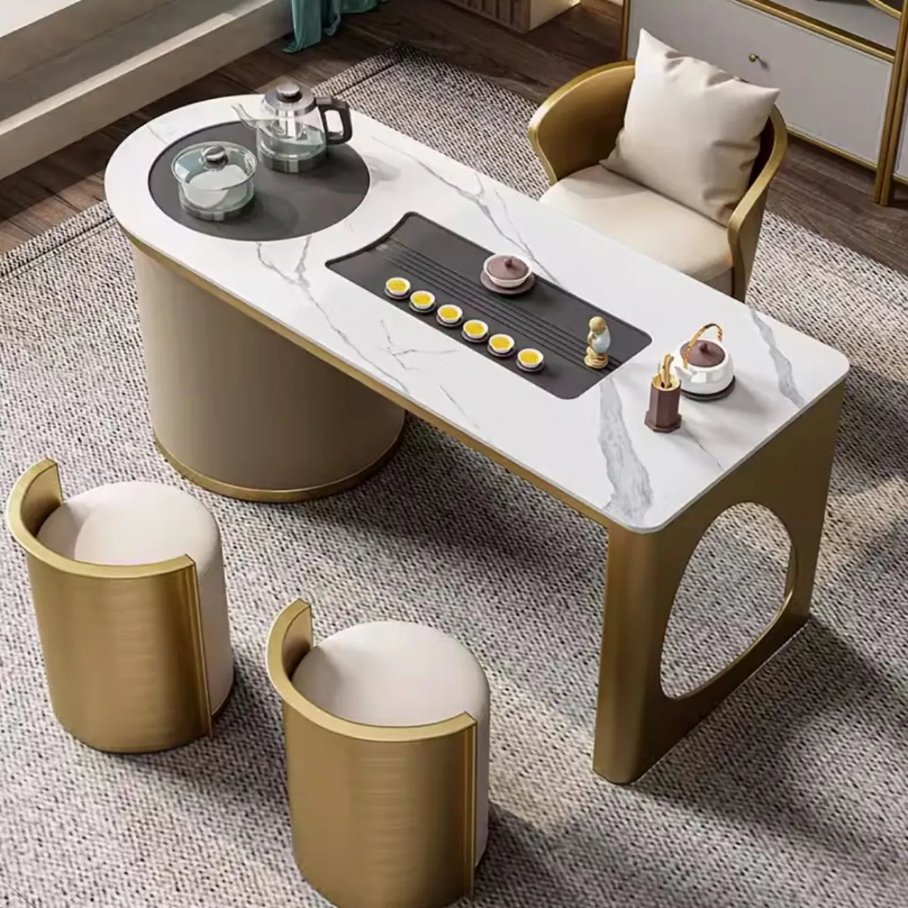 Роскошный чайный столик из натурального камня HappyF 36576-29