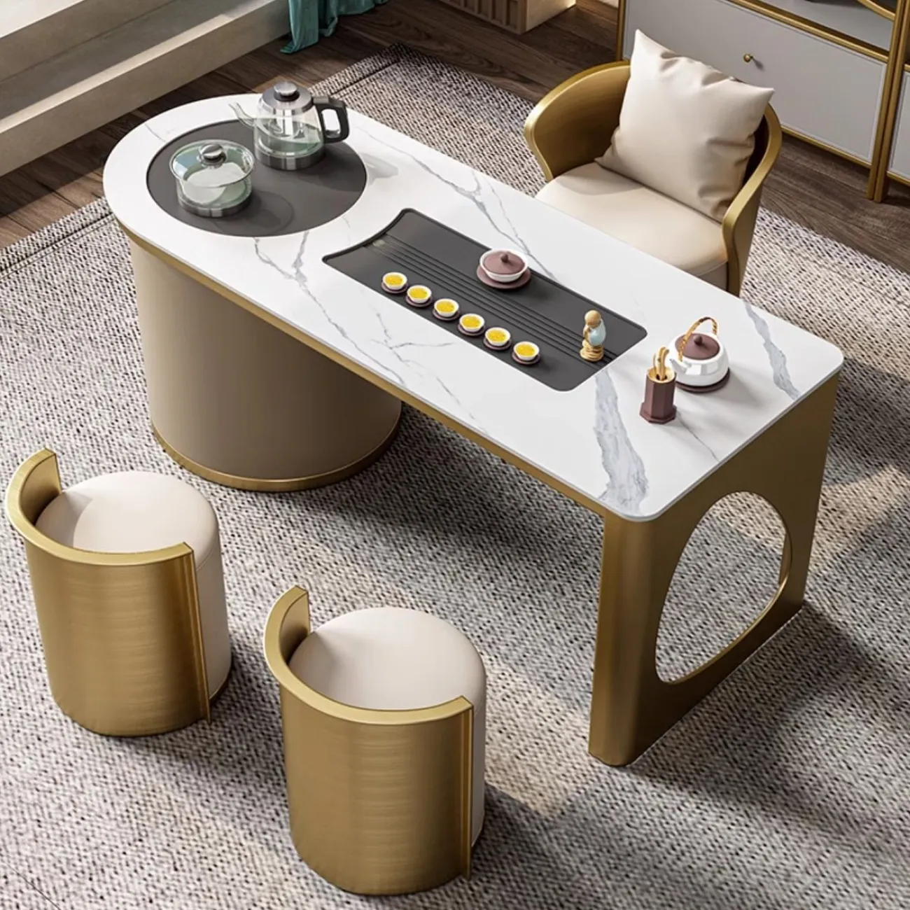 Роскошный чайный столик из натурального камня HappyF 36576-29