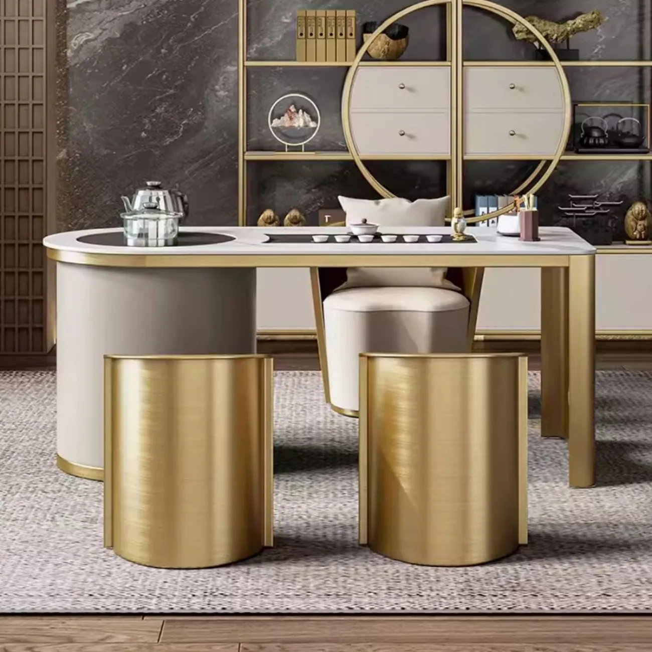 Роскошный круглый табурет из нержавеющей стали HappyF 36579-29 Роскошный круглый табурет из нержавеющей стали HappyF 36579-29