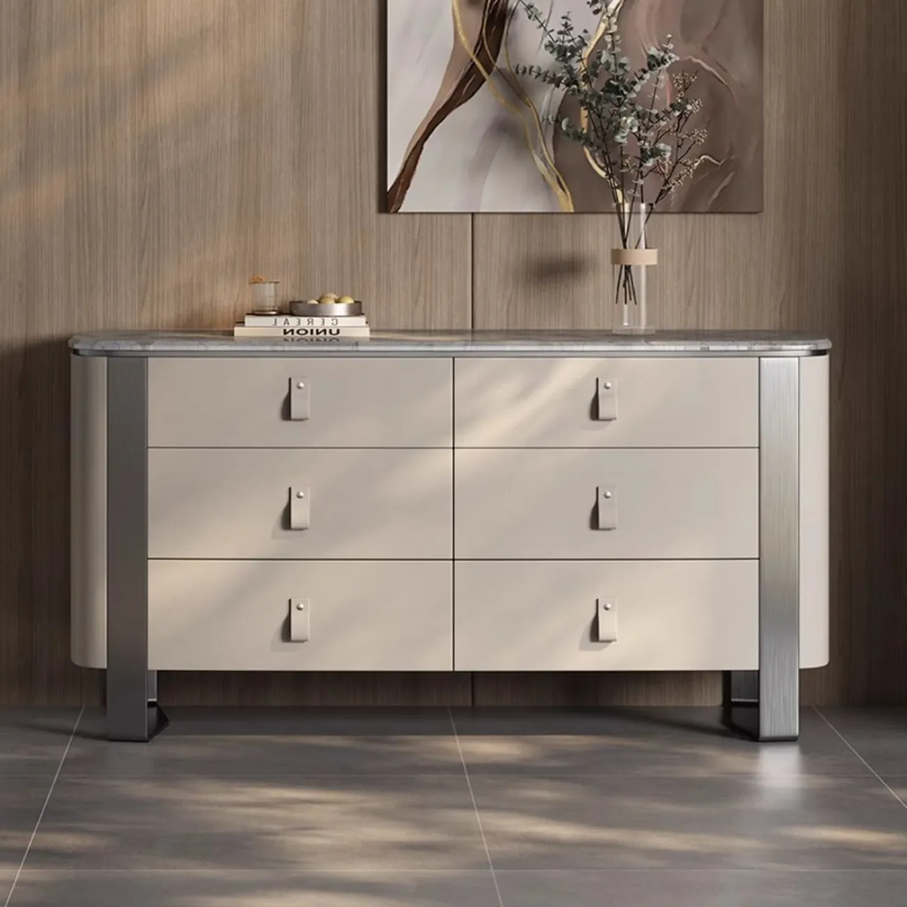 Комод из высококачественной кожи  и нержавеющей стали HappyF 36583-29