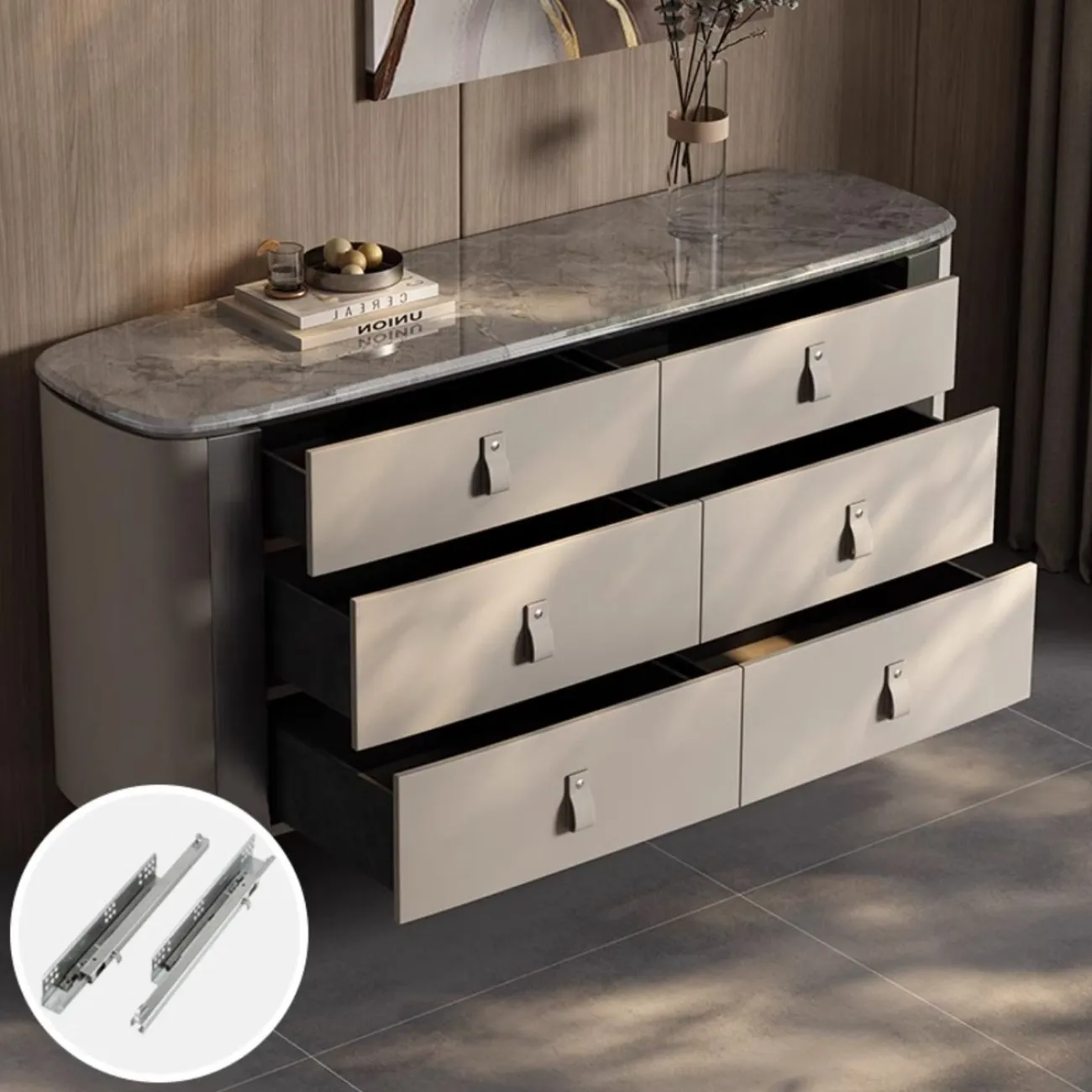 Комод из высококачественной кожи  и нержавеющей стали HappyF 36583-29