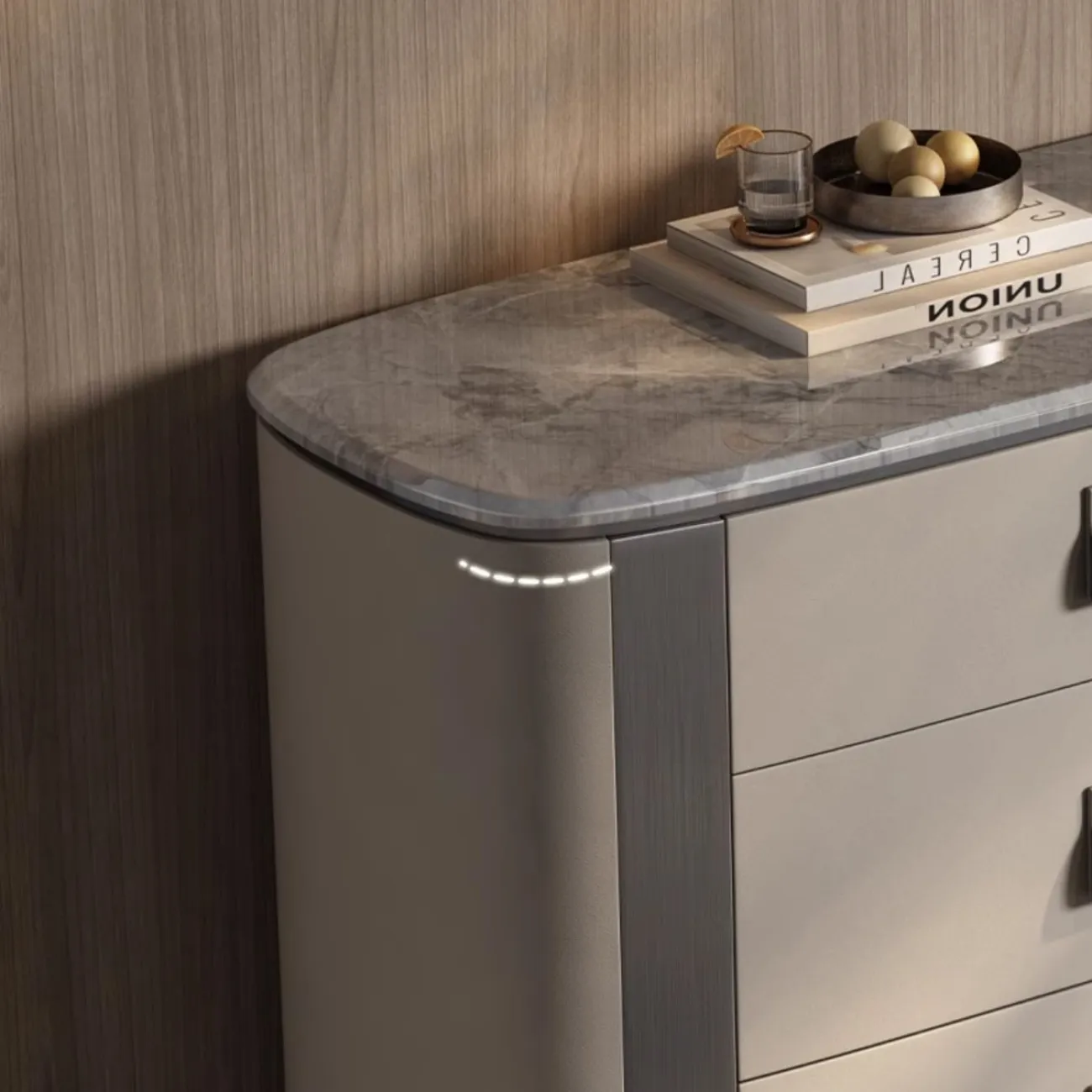 Комод из высококачественной кожи  и нержавеющей стали HappyF 36583-29