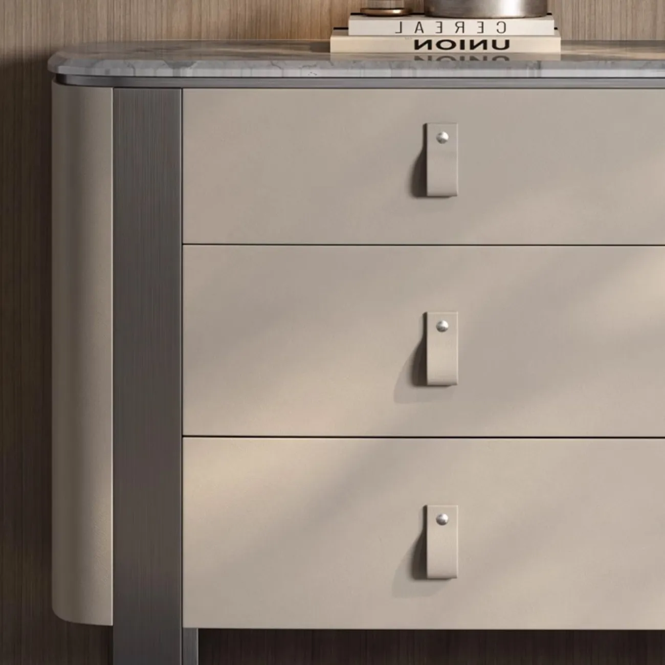 Комод из высококачественной кожи  и нержавеющей стали HappyF 36583-29