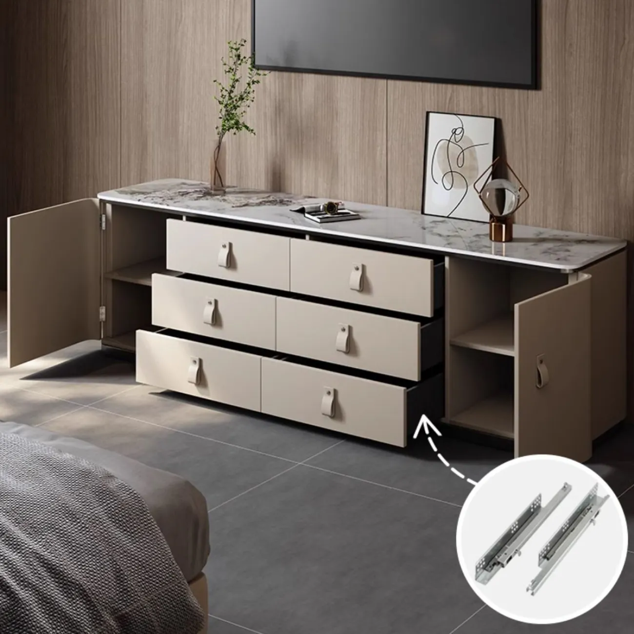 Роскошный кожаный ТВ-шкаф HappyF 36586-29