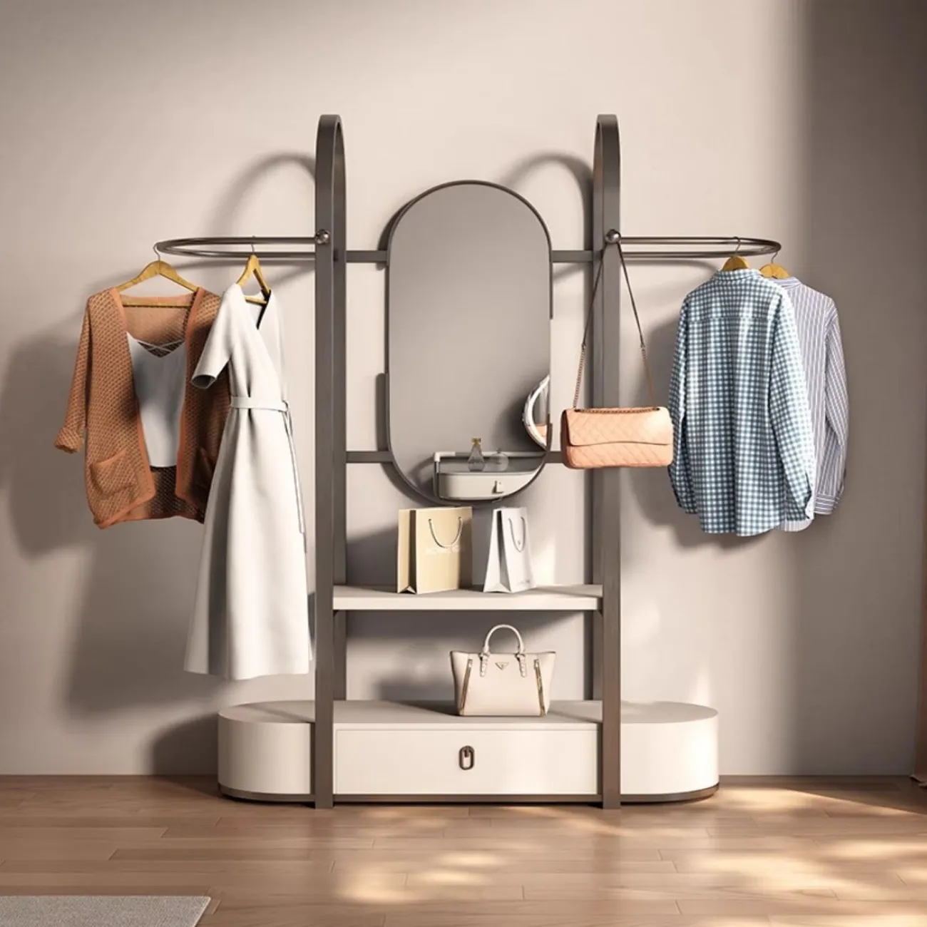 Вешалка для одежды из нержавеющей стали с зеркалом HappyF 36587-29