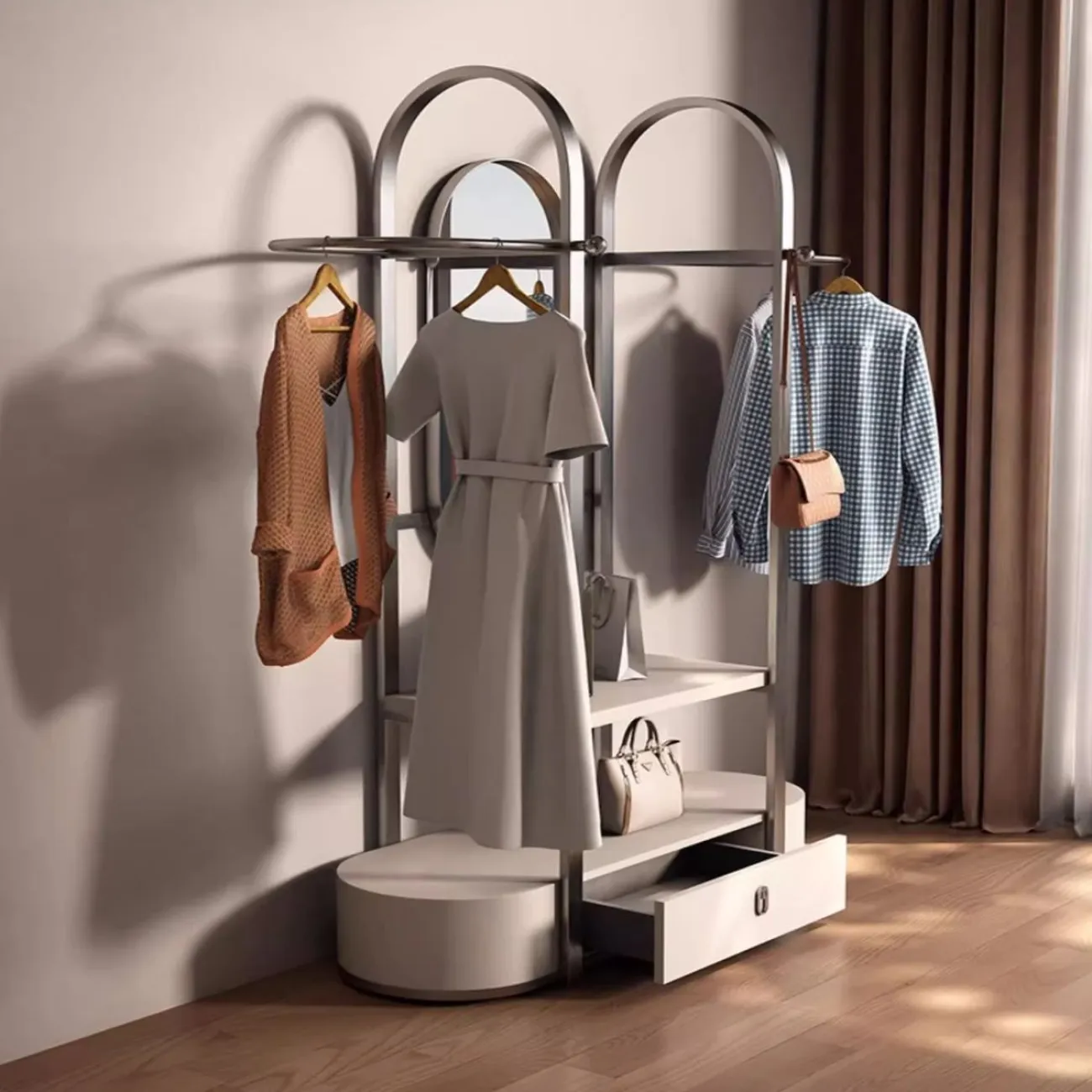 Вешалка для одежды из нержавеющей стали с зеркалом HappyF 36587-29