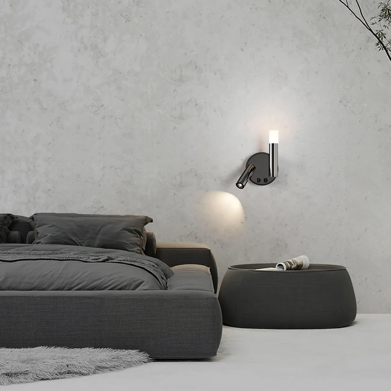 Серия настенных светодиодных светильников с цилиндрическим корпусом и дополнительным вращающимся спотом FEDDE B WALL C 3000К