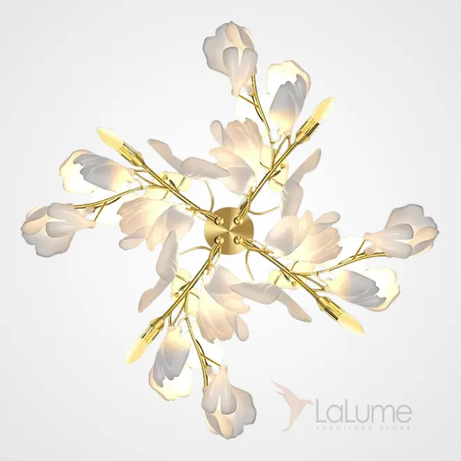 Серия настенных светильников на ветвистом каркасе с белыми рассеивателями, имитирующими листья гинкго JULIETTA WALL L4