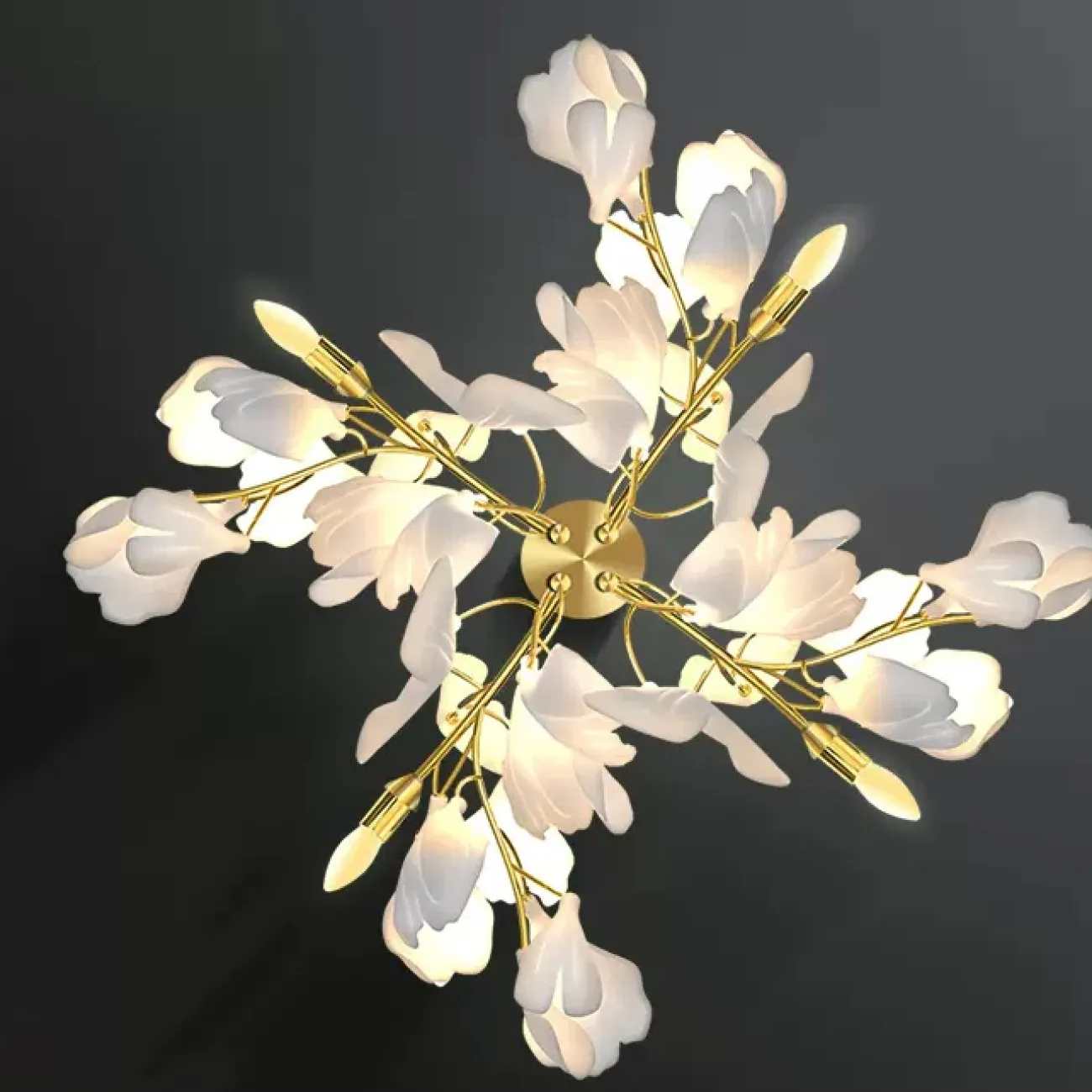 Серия настенных светильников на ветвистом каркасе с белыми рассеивателями, имитирующими листья гинкго JULIETTA WALL L4