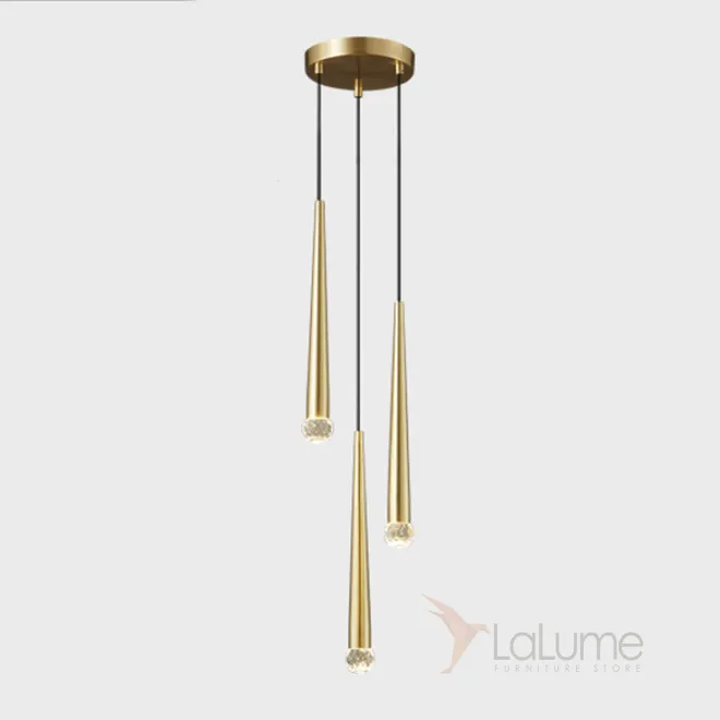 Готовая комбинация подвесных светодиодных светильников с плафонами удлиненной конической формы и декором в виде хрустальных камней MAGRIT LUX MORE L3 Brass Готовая комбинация подвесных светодиодных светильников с плафонами удлиненной конической формы и декором в виде хрустальных камней MAGRIT LUX MORE L3 Brass