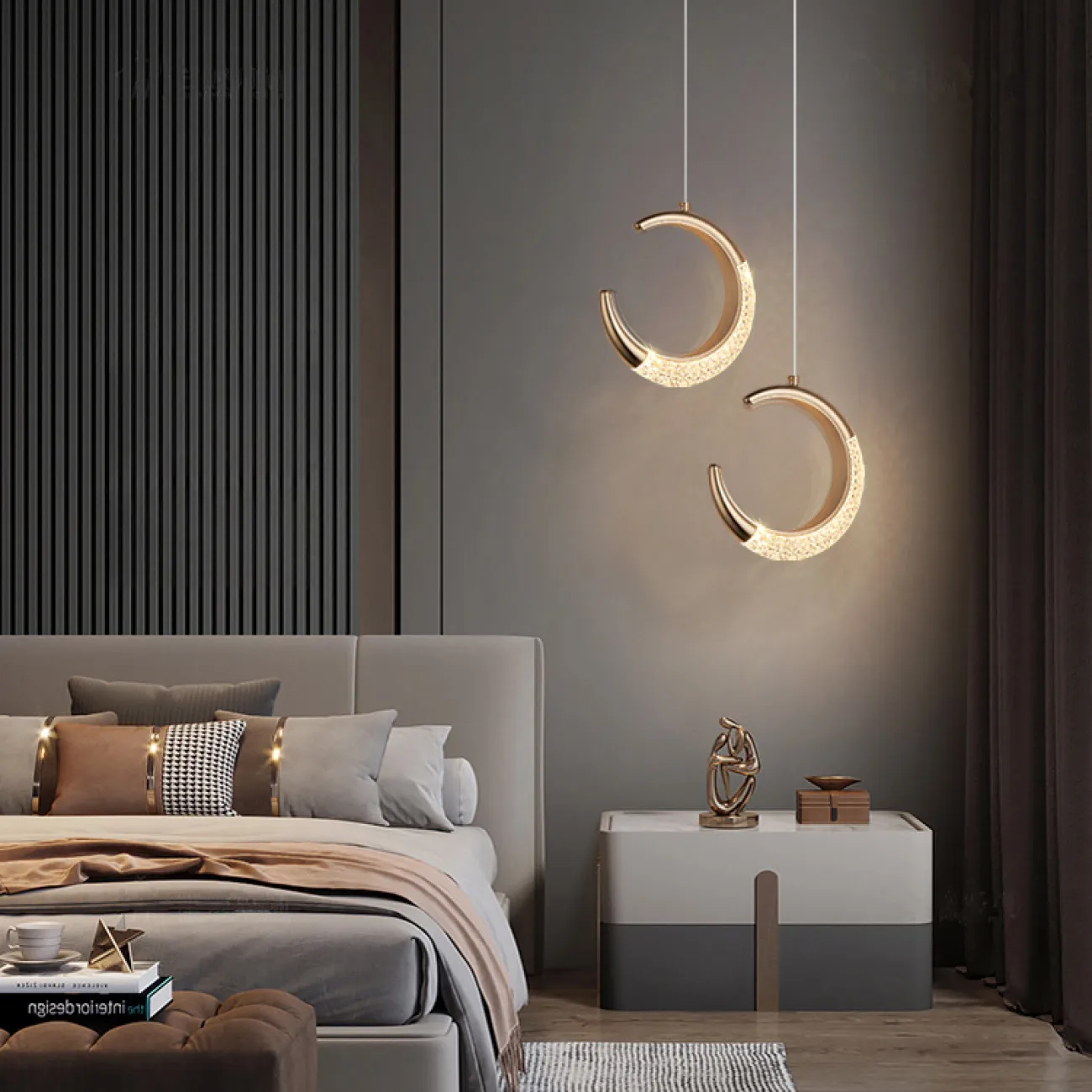 Готовая комбинация из двух подвесных светодиодных светильников в виде кольца и полукольца с рельефной поверхностью SONKE DUO B 3000К