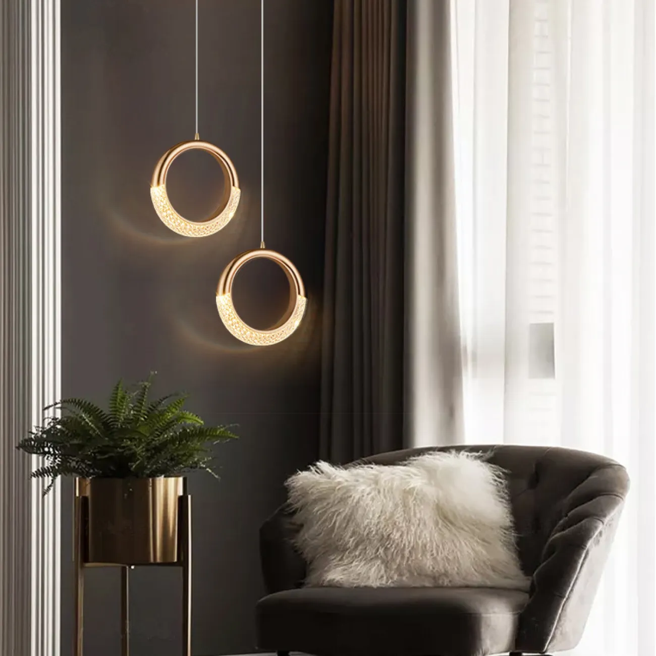 Готовая комбинация из двух подвесных светодиодных светильников в виде кольца и полукольца с рельефной поверхностью SONKE DUO B 3000К