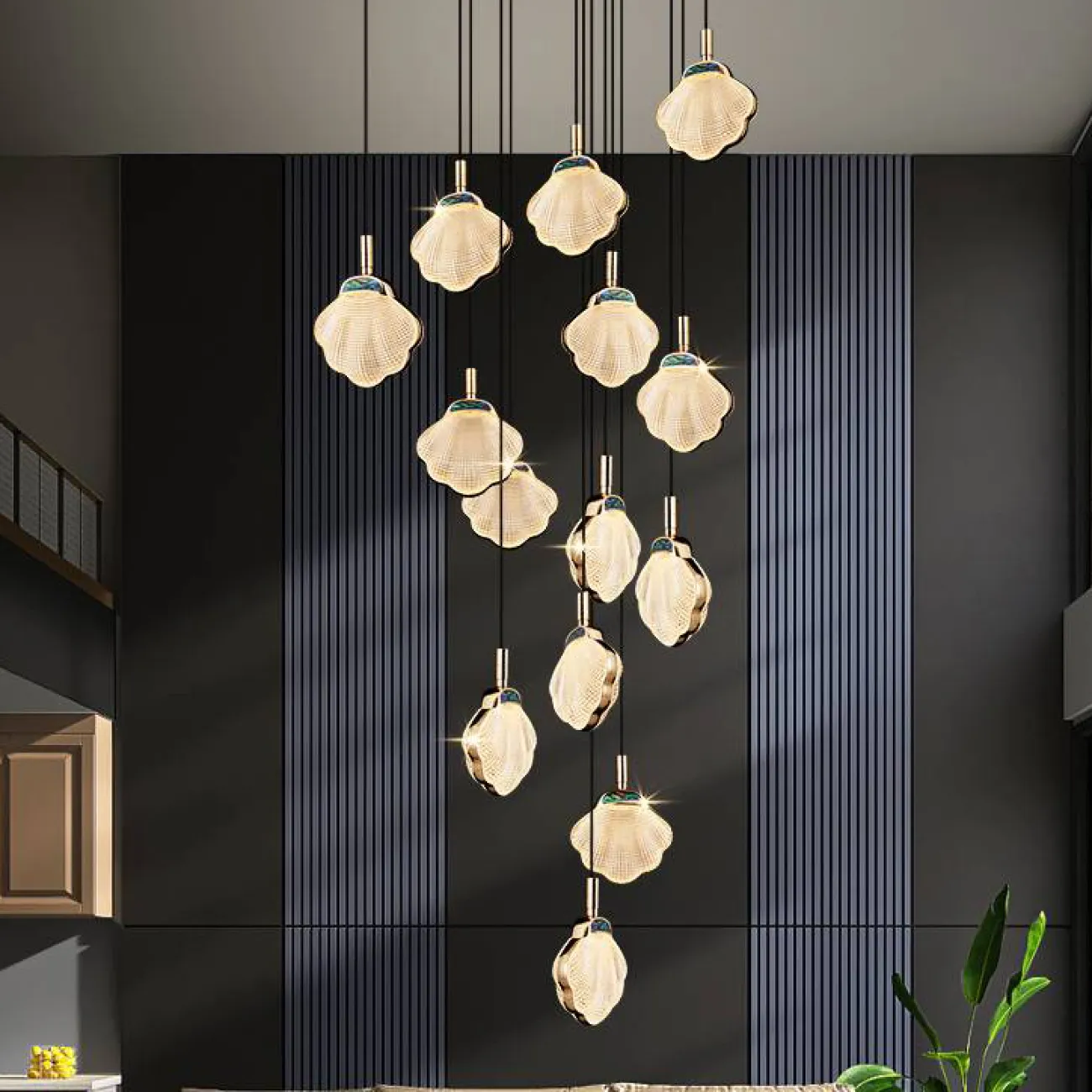 Готовая комбинация подвесных светодиодных светильников с рельефными плафонами в форме ракушек с перламутровыми вставками RAPHAELA MORE L18