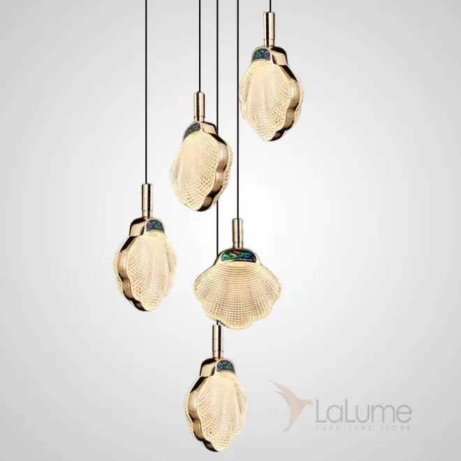 Готовая комбинация подвесных светодиодных светильников с рельефными плафонами в форме ракушек с перламутровыми вставками RAPHAELA MORE L5