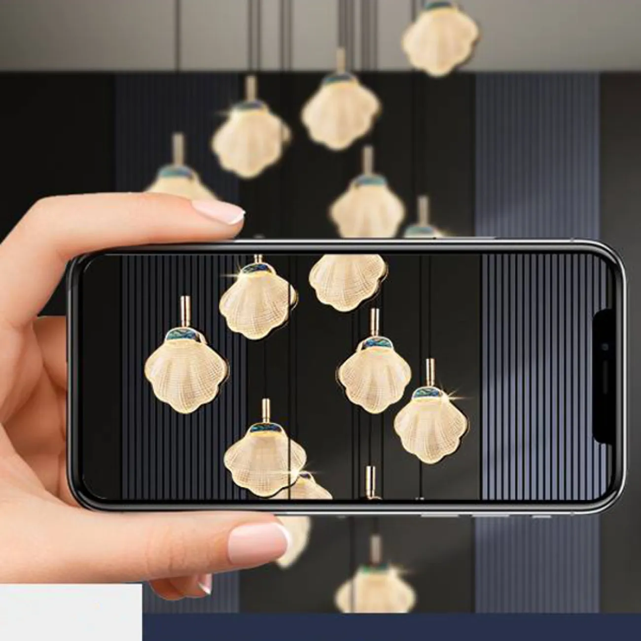 Готовая комбинация подвесных светодиодных светильников с рельефными плафонами в форме ракушек с перламутровыми вставками RAPHAELA MORE L18