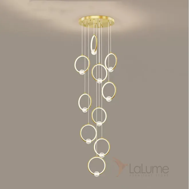 Готовая комбинация подвесных светильников с шарообразными хрустальными плафонами на металлических кольцах с внутренней LED-подсветкой LUANA MORE L10 Brass Готовая комбинация подвесных светильников с шарообразными хрустальными плафонами на металлических кольцах с внутренней LED-подсветкой LUANA MORE L10 Brass