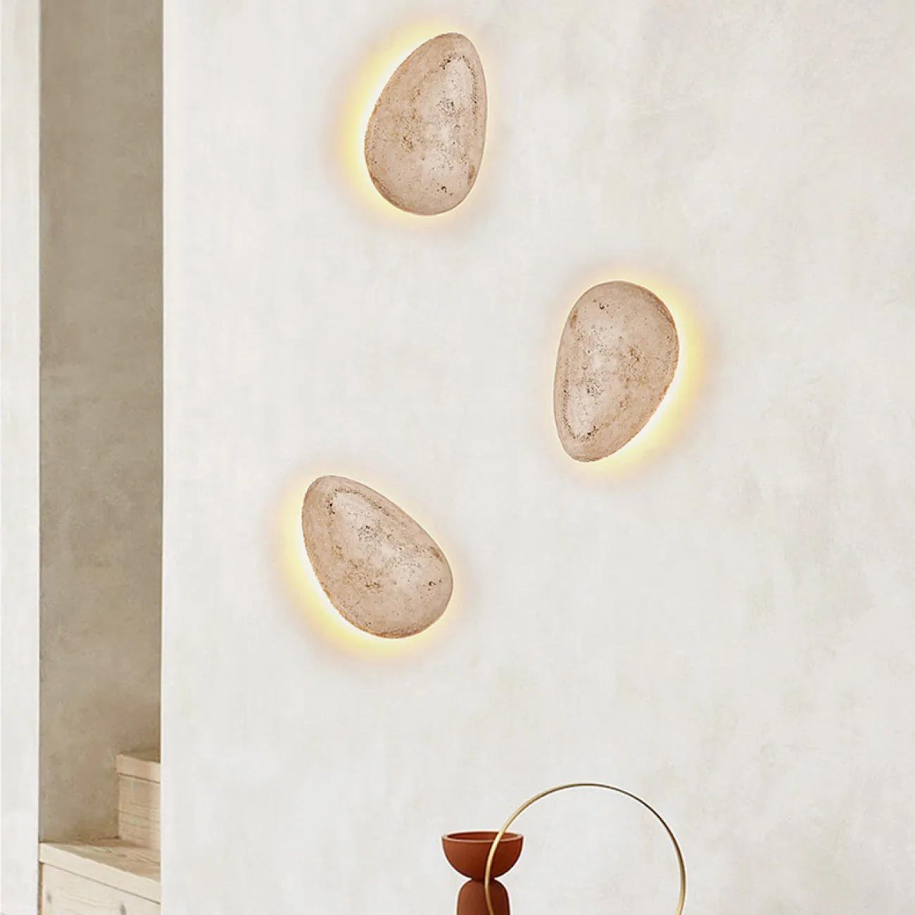 Настенный светодиодный светильник светильник с плоским корпусом из натурального камня травертина BLAS С выключателем цепочкой