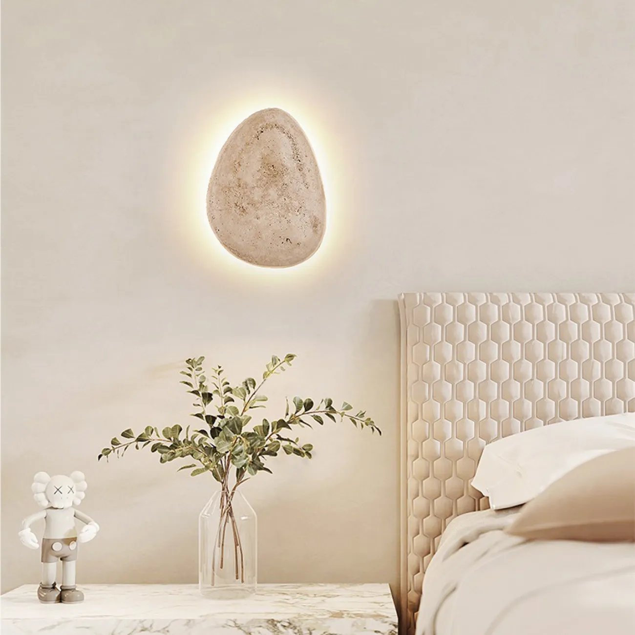 Настенный светодиодный светильник светильник с плоским корпусом из натурального камня травертина BLAS С выключателем цепочкой