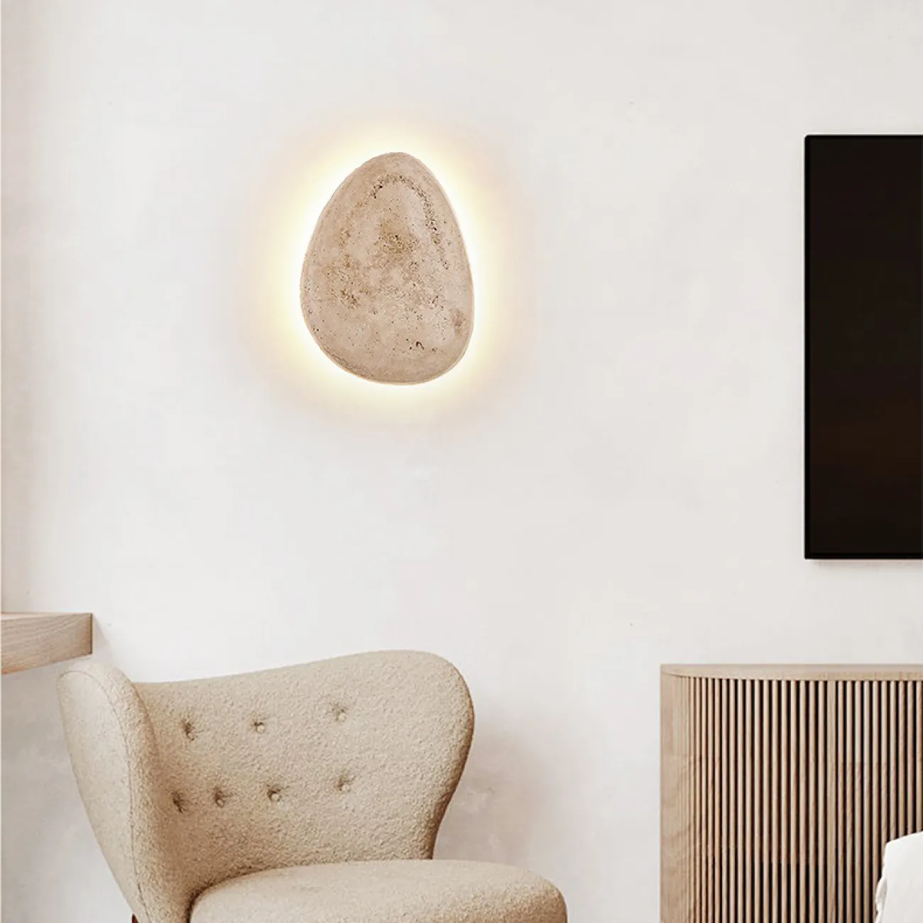 Настенный светодиодный светильник светильник с плоским корпусом из натурального камня травертина BLAS С выключателем цепочкой