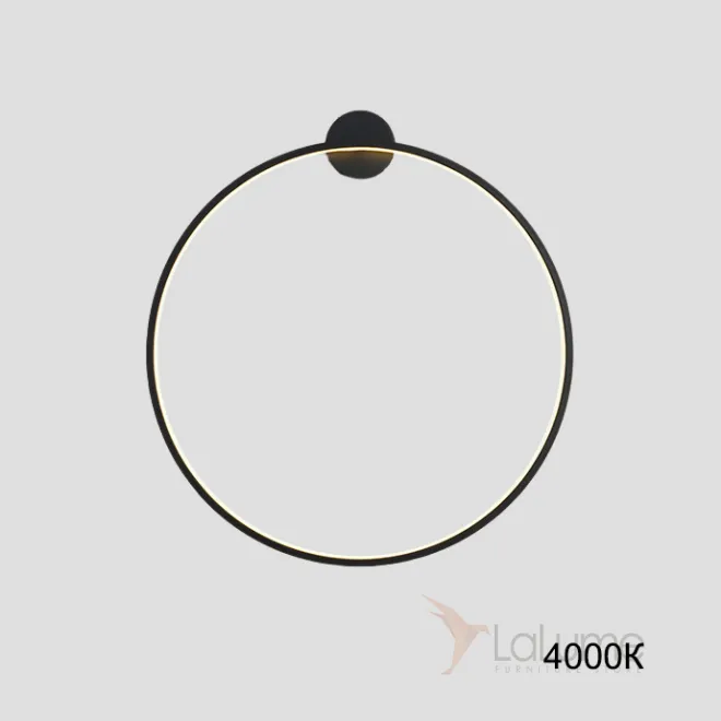 Серия настенных светильников в виде черных металлический колец разного диаметра с LED-подсветкой по контуру корпуса с круглым креплением GUARD B D60 4000К