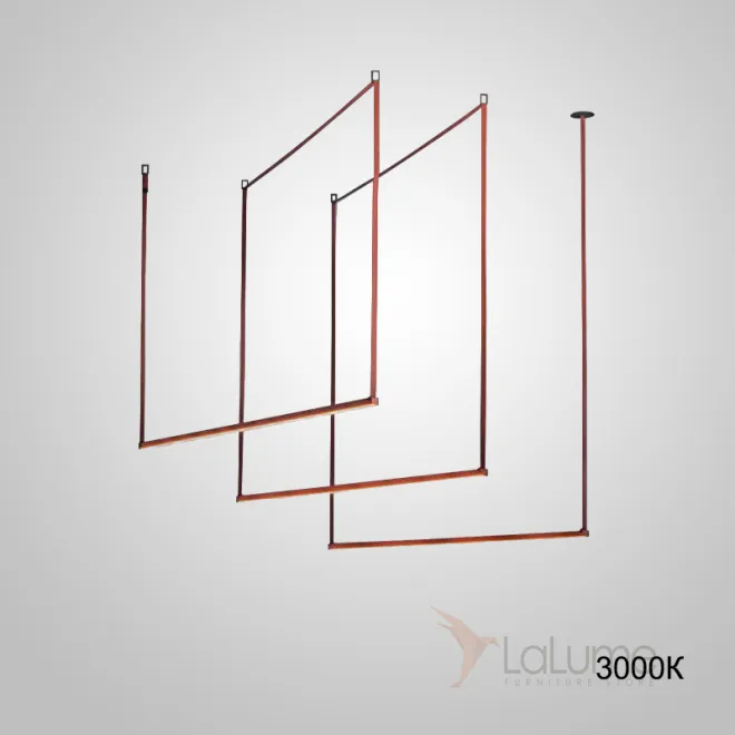 Готовая комбинация подвесных светодиодных светильников c тремя прямоугольными рейками на красном тросе ERAGON 3000К Готовая комбинация подвесных светодиодных светильников c тремя прямоугольными рейками на красном тросе ERAGON 3000К