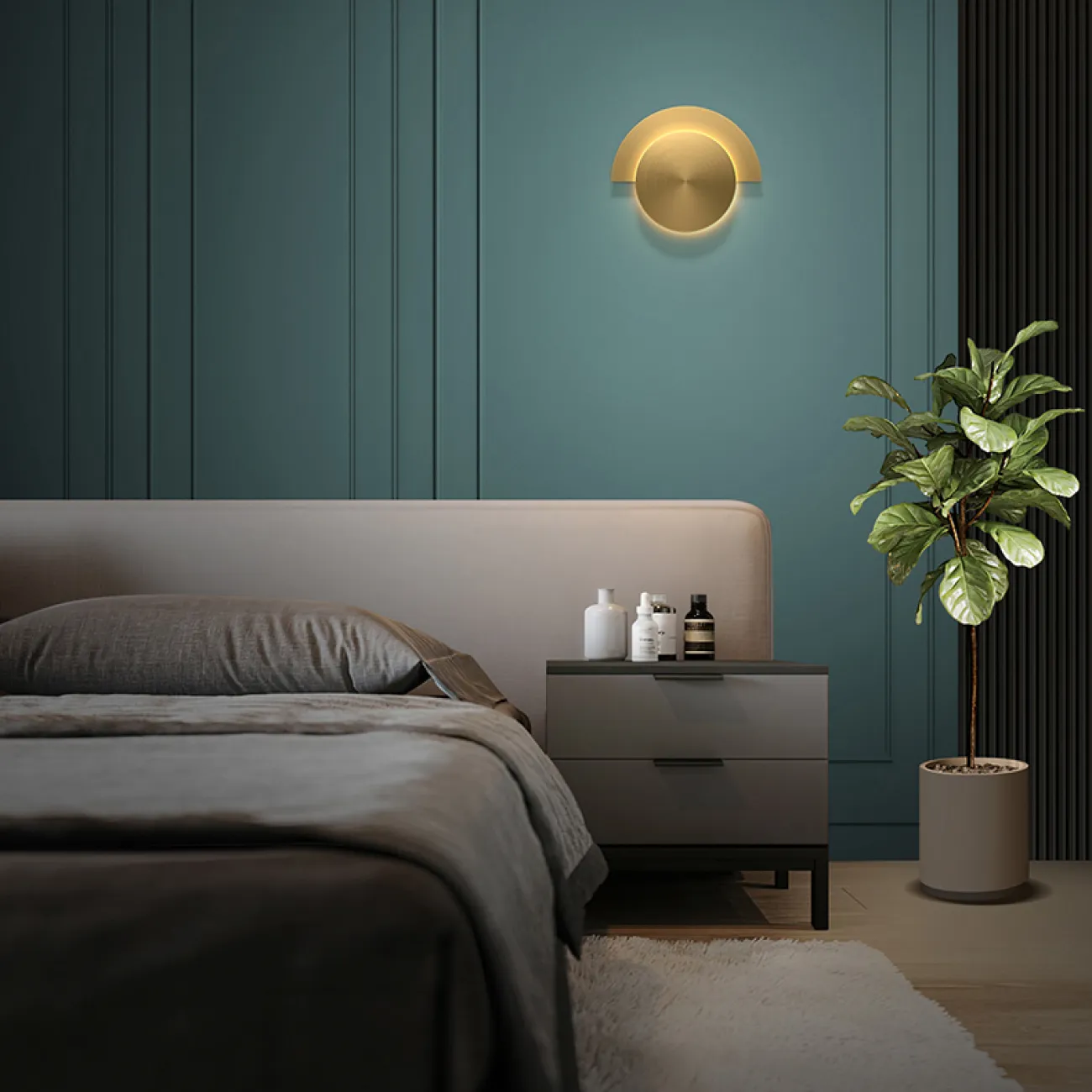 Серия настенных светодиодных светильников с латунным плафоном в виде комбинации полного и усеченного диска SOLO D25