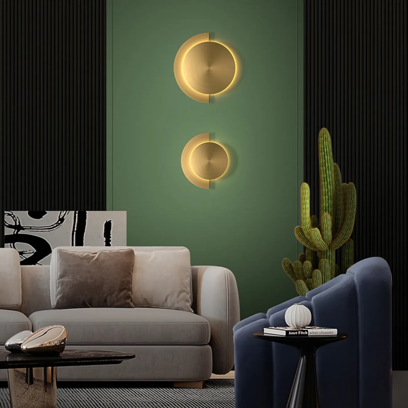 Серия настенных светодиодных светильников с латунным плафоном в виде комбинации полного и усеченного диска SOLO D25